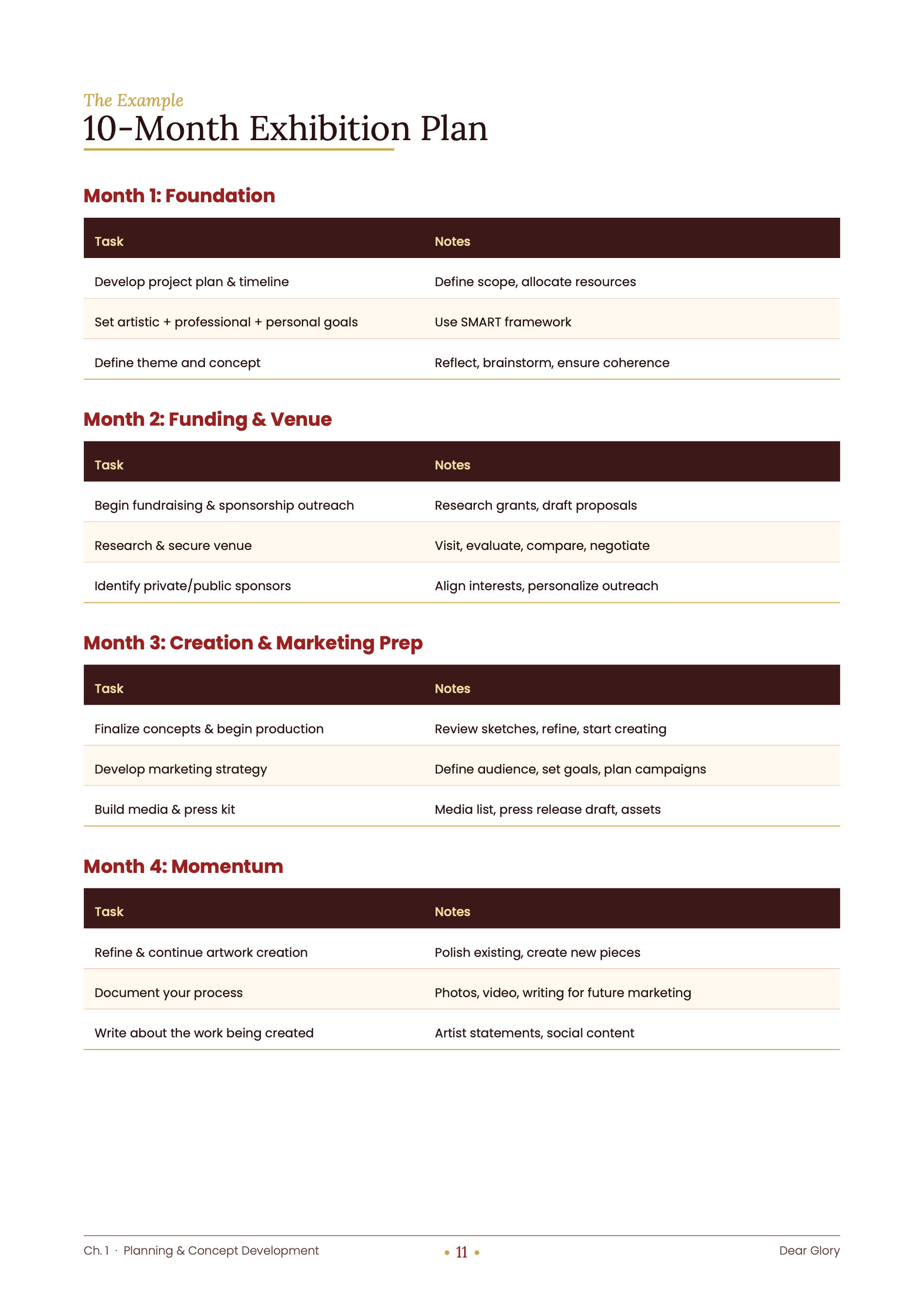 10-month exhibition plan preview